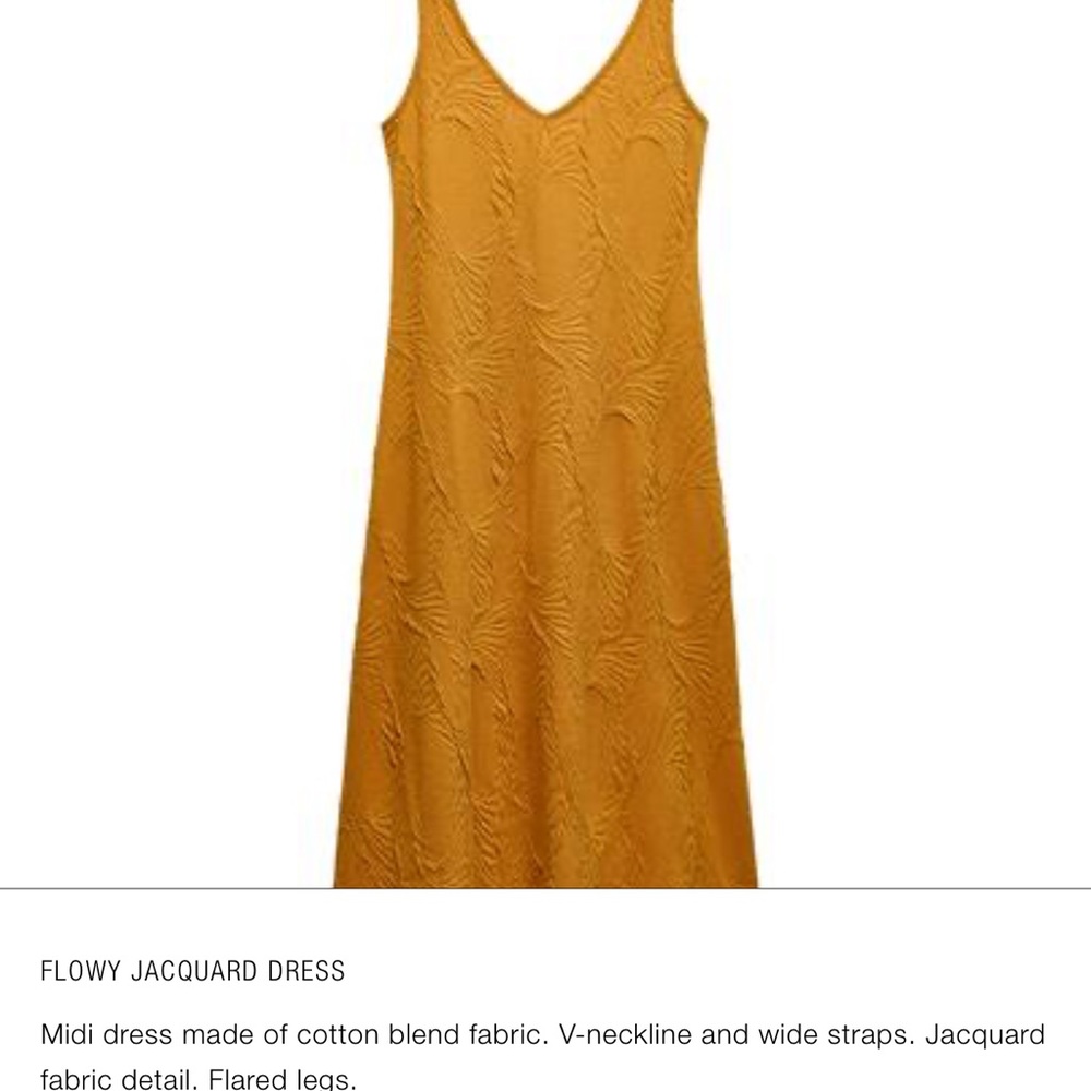 Zara Mustard Midi Dress with Jacquard Detail